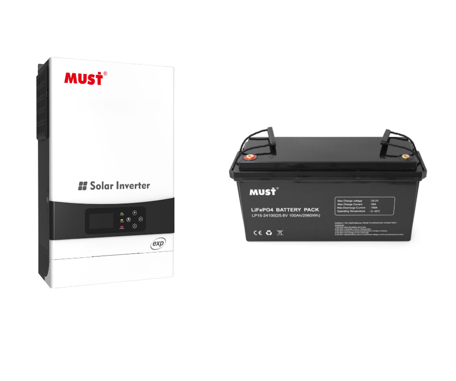 Резервне живлення, комплект MUST 3,2 кВт, 2400Вт*год, LiFePo4, 24 Вольт 100 а*год